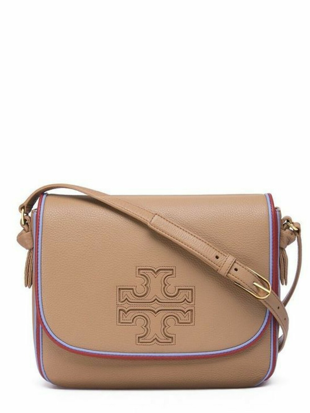 NWOT Tory Burch Harper Stripe Tan Leather Messenger Crossbody Bag
